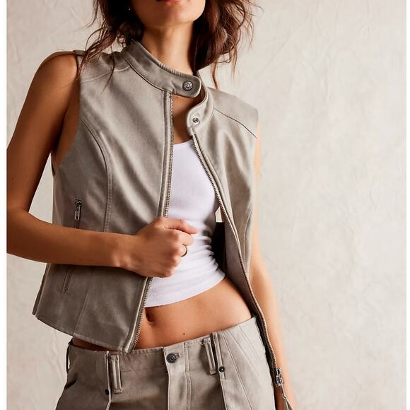 Free People We The Free Sweeney Vegan Leather Vest - Picture 1 of 4